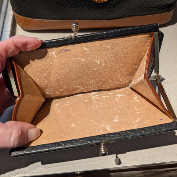 Dooney & Bourke Black Pebbled Leather Hobo Bag with Brown Trim & Matching Wallet - Picture 11 of 13